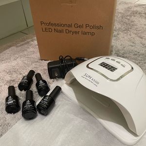 Professional LED Gel Polish Lamp w base coat, top coat, and 3 gel colors